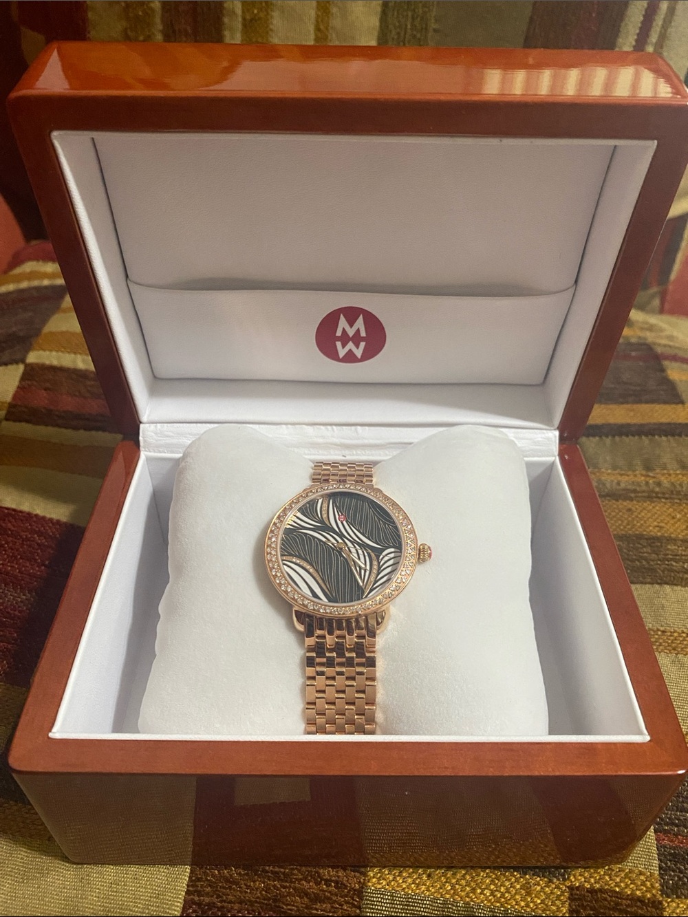 Luxurious Michele Serein 103 Diamond Bezel Rose Gold Willow Streaks Ladies Watch